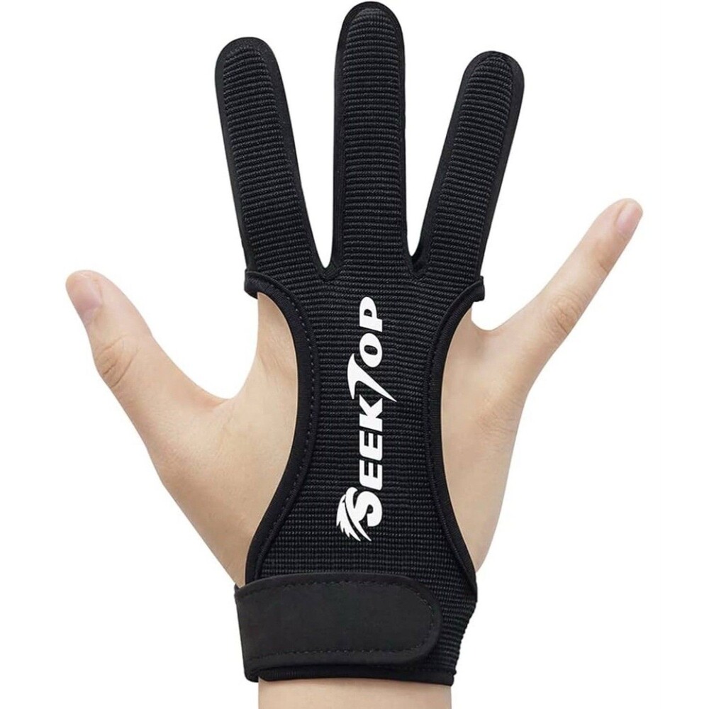 NWT SEEKTOP 3 Finger Archery Glove Black Leather Tips Shooting Hunting